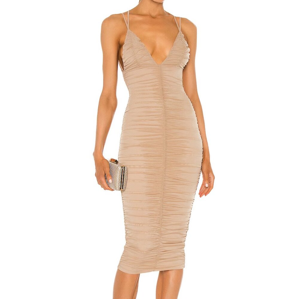 X REVOLVE FIJI MIDI DRESS IN TAUPE Michael Costello